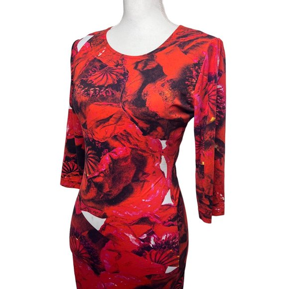 Preen By Thornton Bregazzi 3/4 Sleeve Patterned Bodycon Dress Red Black Size XS - Picture 7 of 14